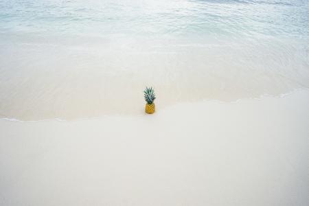 菠萝, 成熟, 水, 海滩, 海, 海岸, 沙子