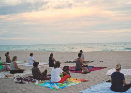 瑜伽, 海滩, 日落, 实践, 和平, 自然, 锻炼