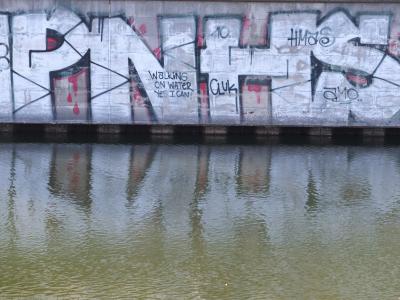 涂鸦, 水, 镜像, 墙上, 柏林, heckmann 海岸, landwehrkanal