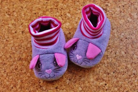 婴儿鞋, 女孩, 粉色, 猫, 可爱, 双, 粉红色的颜色