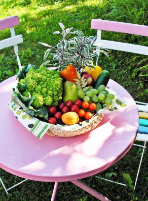 蔬菜, 园桌, 夏季, 自然, gedeckter 表, 健康, 吃