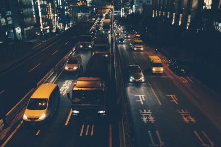 交通, 汽车, 卡车, 道路, 街道, 晚上, 黑暗