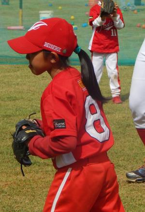 basebal, 棒球, 红色制服, 女孩, 游戏, 头发, 儿童