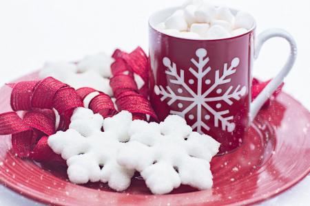 热巧克力, 可可, 饼干, 雪, 雪花, 冬天, 圣诞节