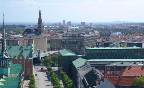 哥本哈根, 丹麦, 城市, 蓝蓝的天空, 屋顶上, 白天, 视图