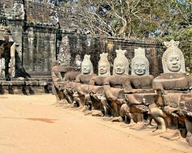 柬埔寨, 吴哥, 戎, 警卫, 雕像, 脸上, 雕塑