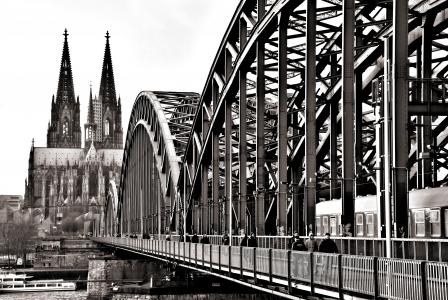 桥梁, 科隆, 霍亨索伦桥, dom, 河, 莱茵河