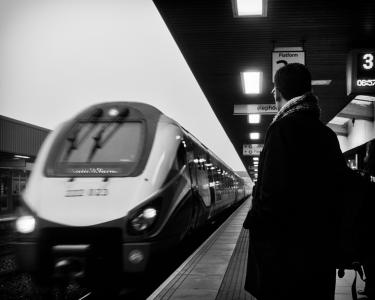 火车, 车站, 铁路, 线索, 等待, 人, 黑色和白色