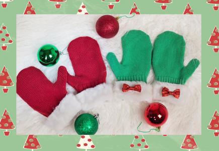 连指手套, 圣诞手套, 红色, 绿色, 圣诞节, 冬天