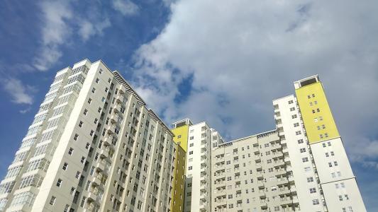 建设, 城市, 公寓, 阳光明媚, 摩天大楼, 云的天空, 天空
