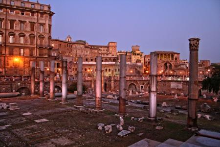 意大利, 罗马, 图拉论坛, 晚上, 古建筑, 列