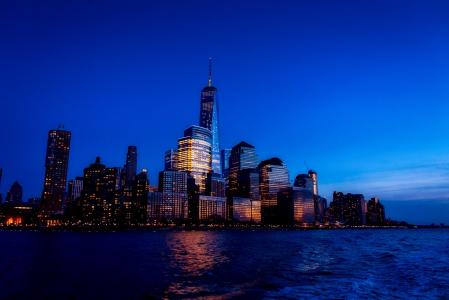 纽约城, 城市, 日落, 黄昏, 湾, 港口, 水