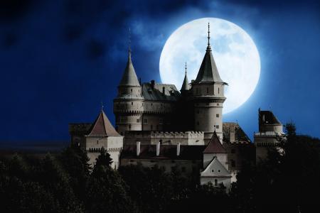 月亮, 城堡, 满月, 神秘, 晚上, 心情, 剪影
