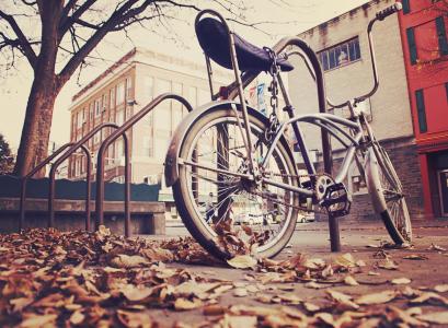 自行车, 自行车, 锁, 锁定, 老, 棕褐色, 运输
