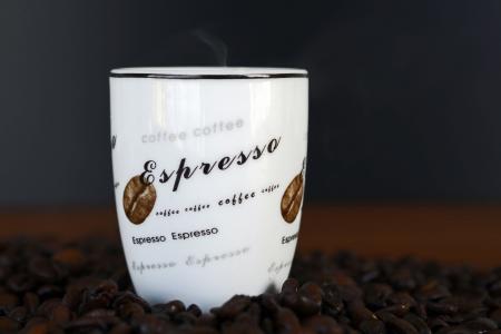 特浓咖啡, espressotasse, 早上好, 休息, 棕色, 咖啡豆, 杯