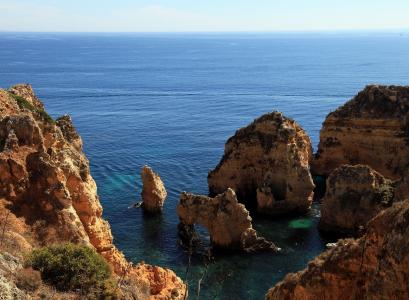 阿尔加维, 葡萄牙, 海, 岩石, 悬崖, 大西洋, 海洋