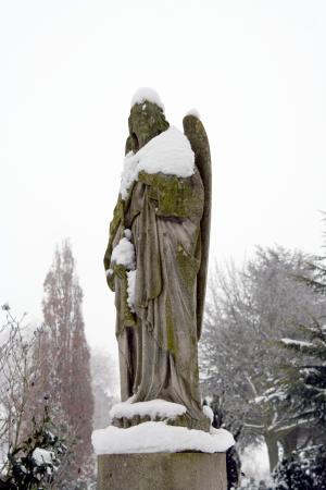 天使, 雪, 公墓, 石头, 雕像