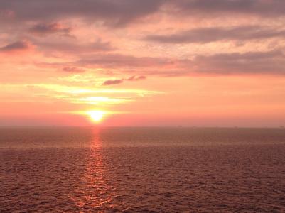 日出, morgenstimmung, 太阳, 海, 海洋, 波