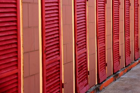 红色, strandbad, 小木屋, 百叶窗, 更衣室, 层状, 画