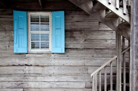 蓝色, 木制, 快门, 门, 房子, 百叶窗, 窗口
