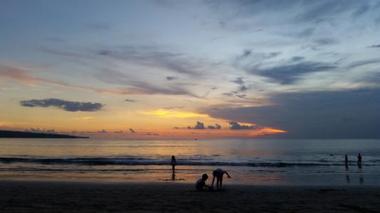 日落, 海滩, 阴影, 印度尼西亚