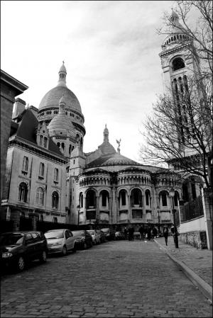 巴黎, 黑色白色, 神圣的心, 蒙马特尔, 大教堂, 法国, 黑色和白色