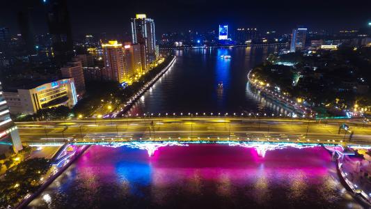 广州, 桥的解放, 夜景, 晚上, 交通, 城市景观, 街道