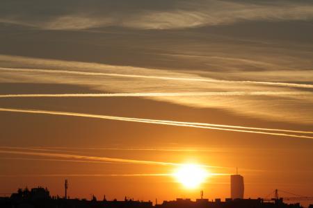 日出, 城市, 维也纳, 天际线, morgenrot, 遥远的视图