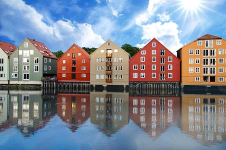 特隆赫姆, 挪威, 房屋, 颜色, 反思, 建筑外观, 房子
