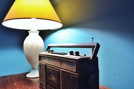 光, 风格, 灯, 旧收音机, 蓝色的墙, irradio