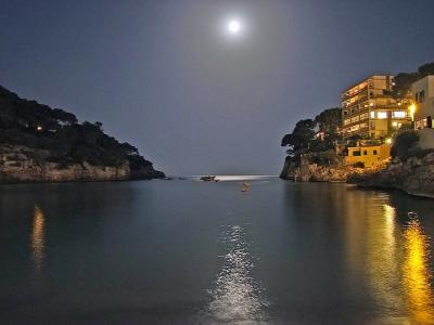 马略卡岛, 晚上, 卡拉 santanyi, 月亮, 海