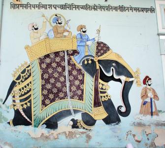 印度, 拉贾斯坦, shekawati, mandawa, 壁画, 墙上, 绘画