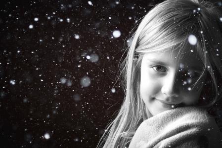 雪, 女孩, 黑色和白色, 单色, 快乐, 年轻, 冬天