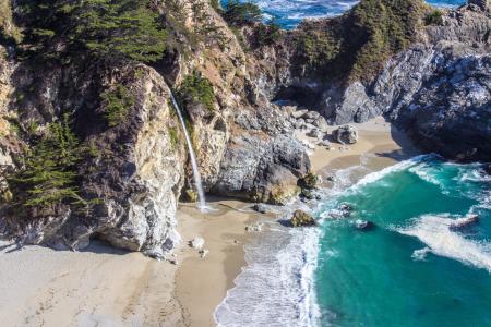 海滩, 瀑布, 海, 自然, 景观, 加利福尼亚州, 美丽