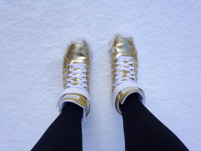 鞋子, 金, 雪, 冬天, 感冒, 黄金