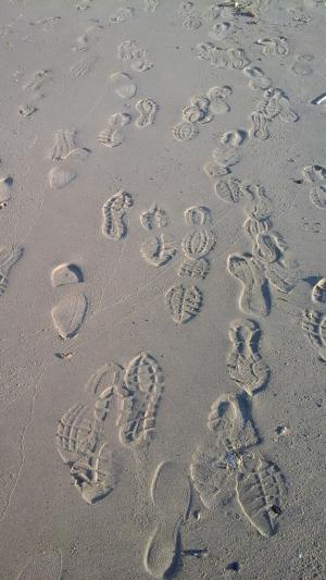 脚印, 沙子, 忙, 海滩