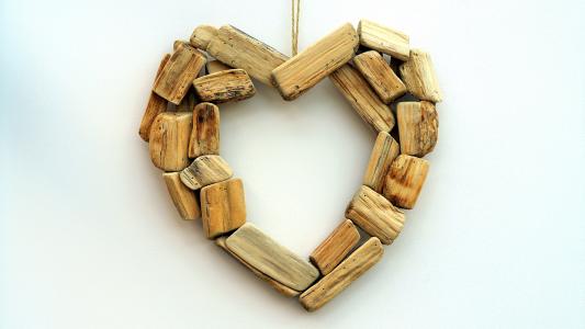 木制, 心, 爱, 快乐, 浪漫, 木材, 幸福