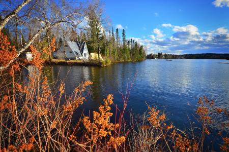 景观, 自然, 树木, 湖, 水, 房子, 魁北克省