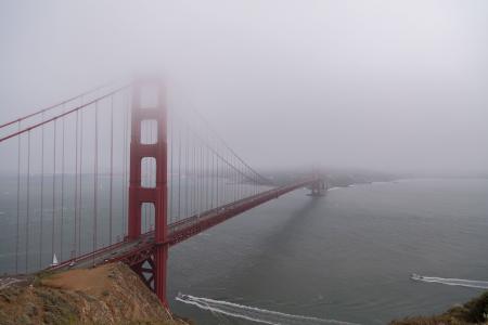 金门大桥, 雾, 加利福尼亚州, 美国, 三藩市, 具有里程碑意义, 水