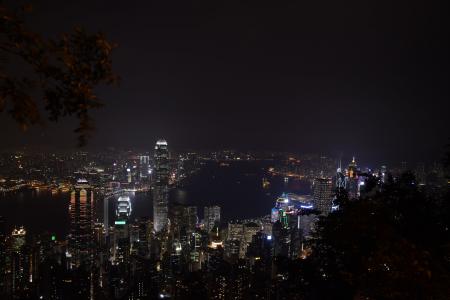 香港, 高峰, 晚上, 香港天际线, 港口, 城市景观, 城市天际线