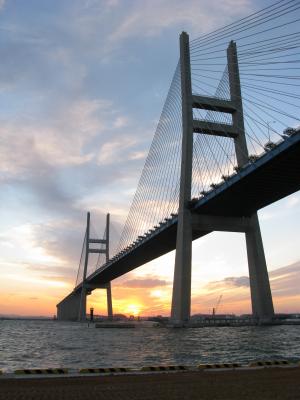 黄海大桥, 桥梁, 日出, 海, 端口