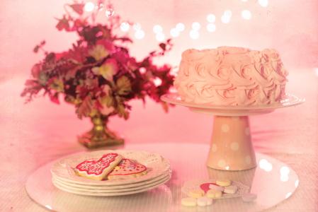 生日蛋糕, 生日, 情人节那天, 粉色, 一方, 蛋糕, 庆祝活动