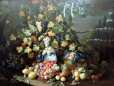 框架, 静物, 水果, 葡萄, 叶子, 猴子, 丰塔纳