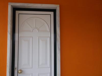 门, 橙色, 白色, 门把手