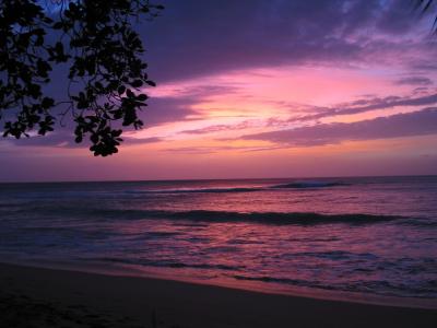 巴巴多斯, 日落, 红色的天空, 海, 海岸, 海滩, 海洋