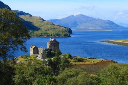 苏格兰, 高地和岛屿, 城堡, 海, 山脉, 景观