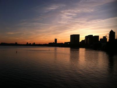 波士顿, 黄昏, 天际线, 日落, 暮光之城, 城市天际线, 城市景观