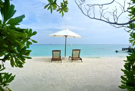 马尔代夫, 椰子树, 海, 度假村, 夏季, 假日, 天空