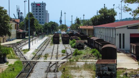 rails, 火车站, 城市, 马车, 城市, 沃洛斯, 希腊