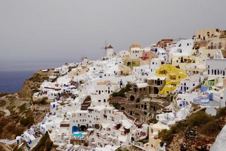 希腊, 圣托里尼岛, 希腊小岛, 蓝色, 建筑, 视图, 热